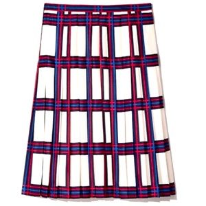 TORY BURCH HARPER SILK TWILL PLEATED PLAID SKIRT VALLEY PLAID SIZE 2